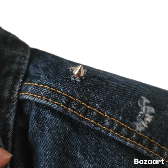 Levi's Jean Jacket Mens L Large Blue Denim Stud Shoulder - Picture 6 of 9